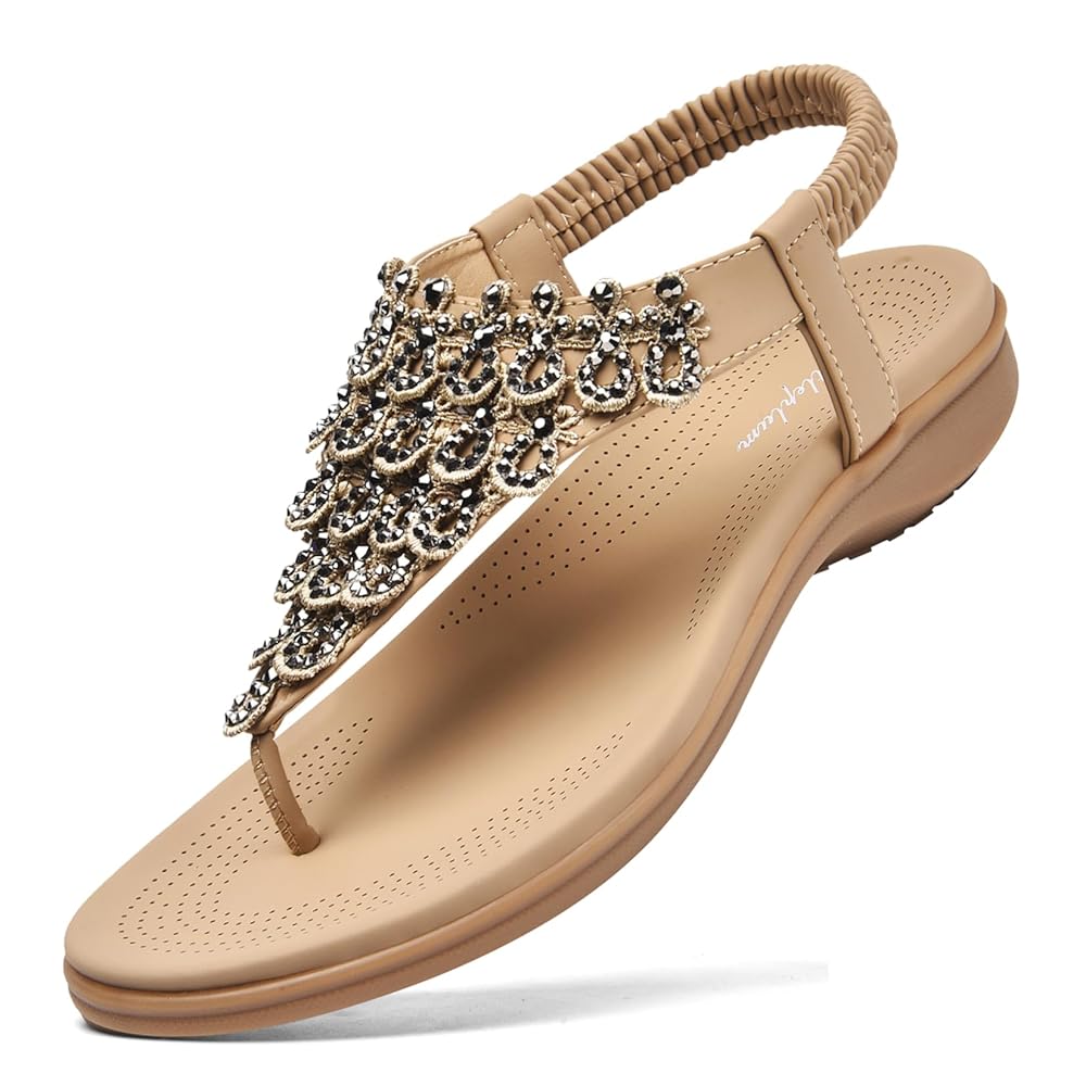 Littleplum Women Rhinestone Slingback Arch Support Dressy Sandals