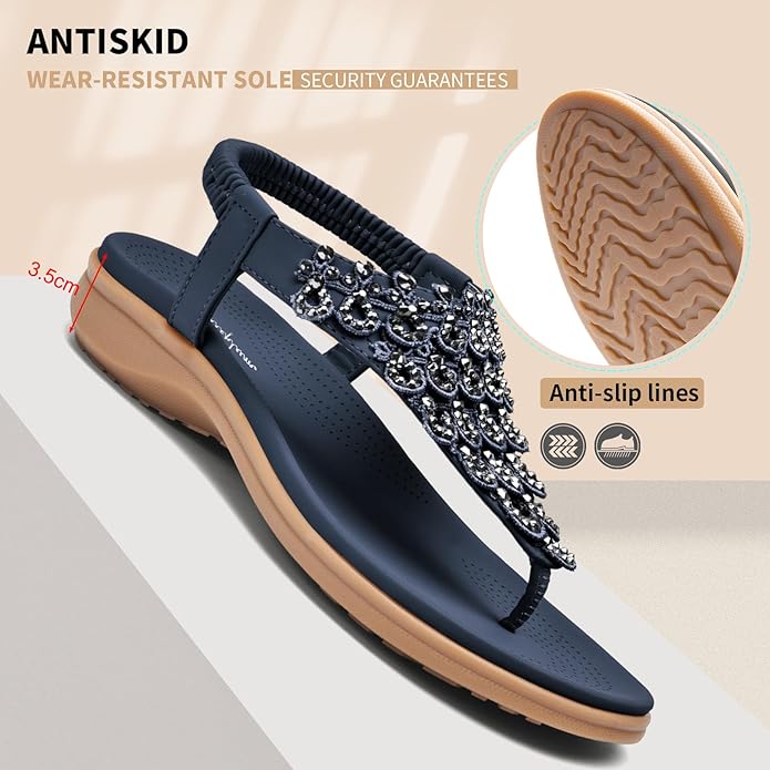 Littleplum Women Rhinestone Slingback Arch Support Dressy Sandals