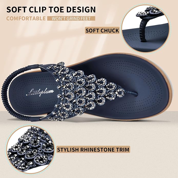 Littleplum Women Rhinestone Slingback Arch Support Dressy Sandals