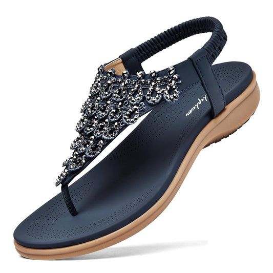 Littleplum Women Rhinestone Slingback Arch Support Dressy Sandals