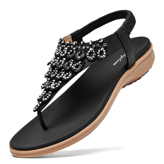 Littleplum Women Rhinestone Slingback Arch Support Dressy Sandals