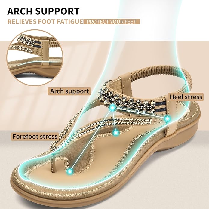 Littleplum Women Rhinestone Slingback Arch Support Sandals