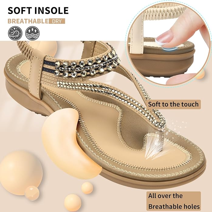 Littleplum Women Rhinestone Slingback Arch Support Sandals