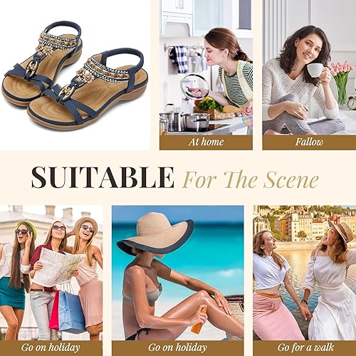 Littleplum Womens Sandals Arch Support Bohemian Flip Flops Sandals for Women