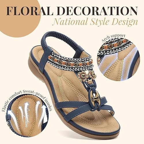Littleplum Womens Sandals Arch Support Bohemian Flip Flops Sandals for Women