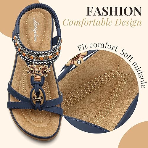 Littleplum Womens Sandals Arch Support Bohemian Flip Flops Sandals for Women