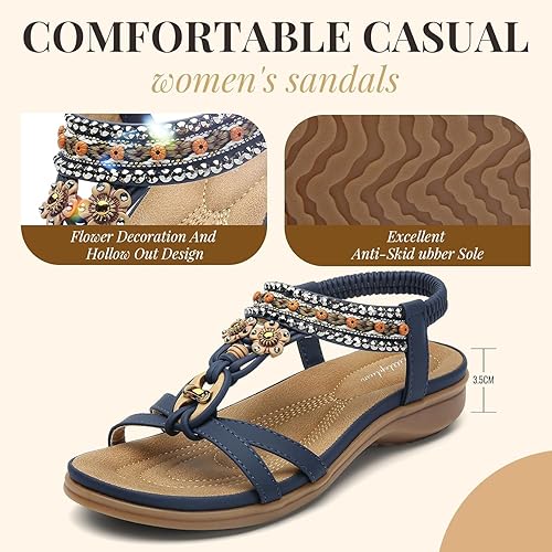 Littleplum Womens Sandals Arch Support Bohemian Flip Flops Sandals for Women
