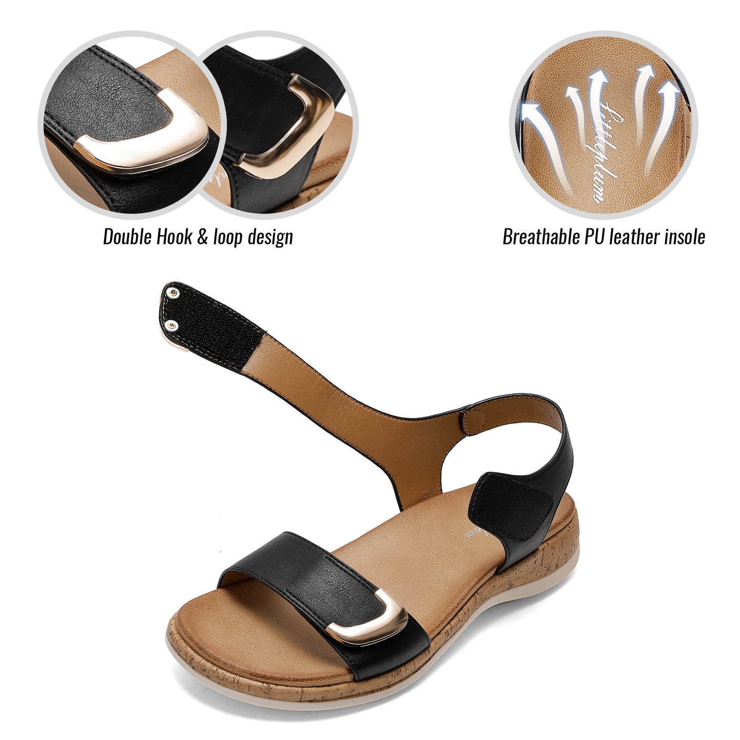 Littleplum Women Adjustable Arch Support Comfort Summer Flat Sandals