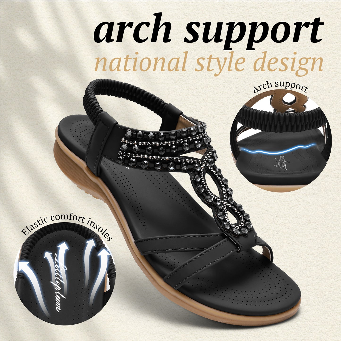 Littleplum Women Arch Support Summer Elastic Flip Flops Sandals