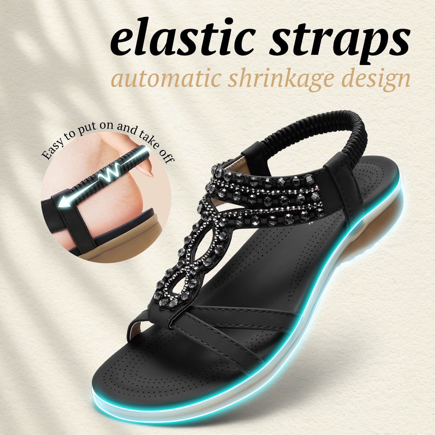 Littleplum Women Arch Support Summer Elastic Flip Flops Sandals