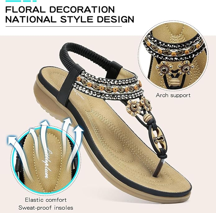 Littleplum Women Bohemian Arch Support Beach Flip Flops Sandals