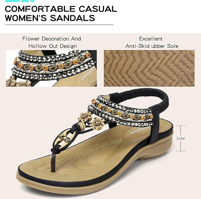 Littleplum Women Bohemian Arch Support Beach Flip Flops Sandals
