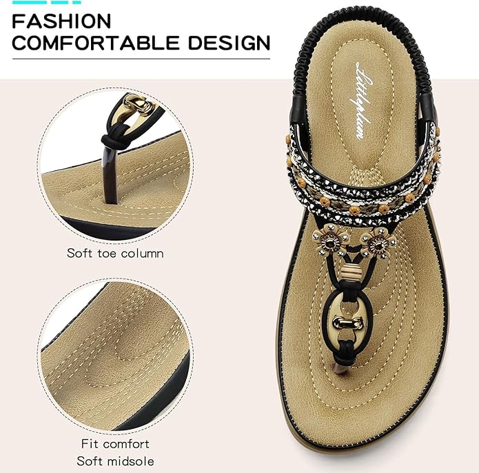 Littleplum Women Bohemian Arch Support Beach Flip Flops Sandals