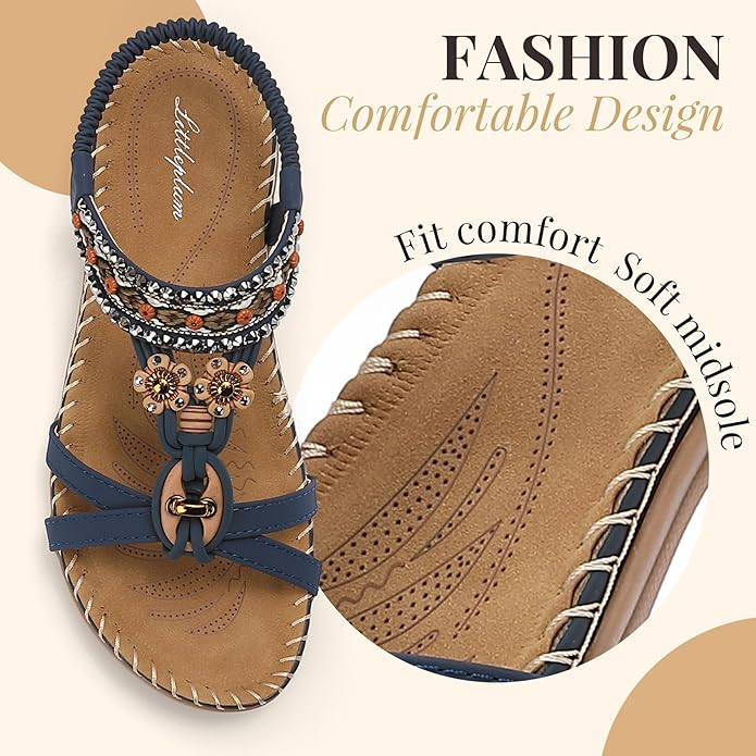 Littleplum Women Bohemian Arch Support Summer  Flip Flops Sandals