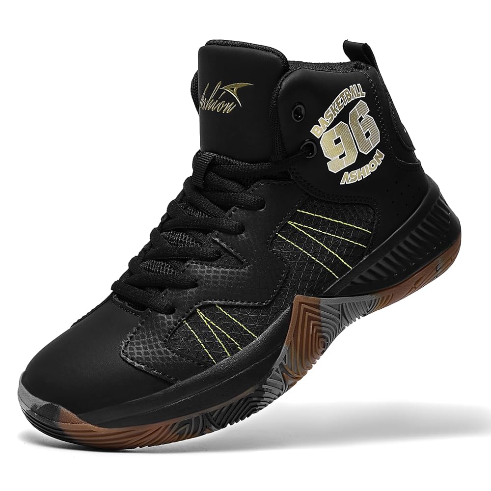 ASHION Unisex Kids High Top Basketball Shoes Breathable Cushion Sneakers