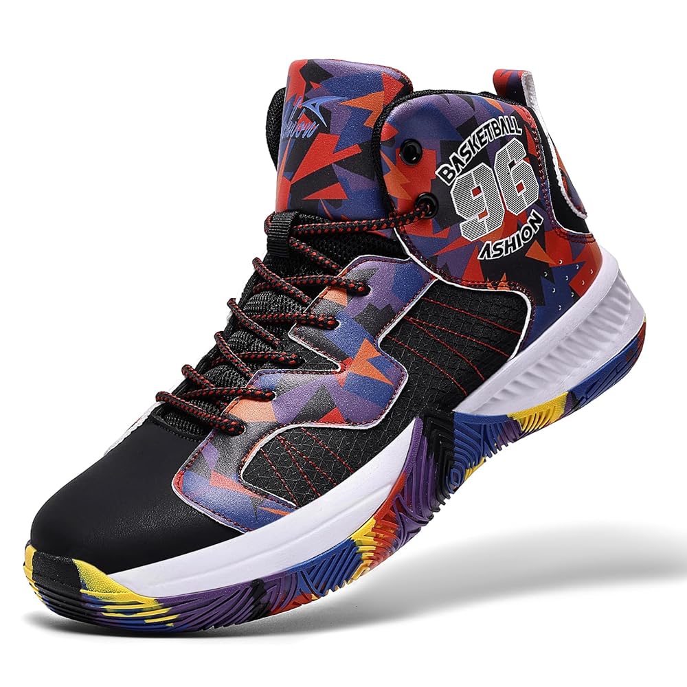 ASHION Unisex Kids High Top Basketball Shoes Breathable Cushion Sneakers