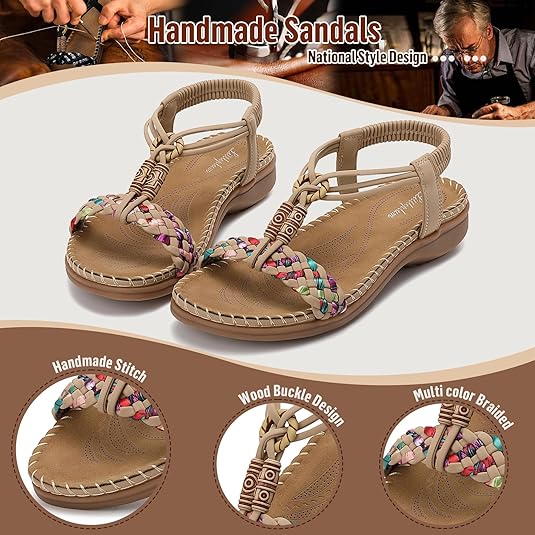 Littleplum Women Braided Bohemian Arch Support Flat Summer Sandals