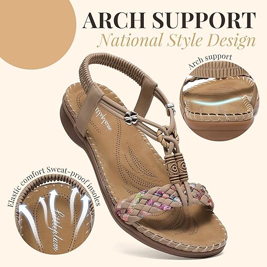 Littleplum Women Braided Bohemian Arch Support Flat Summer Sandals