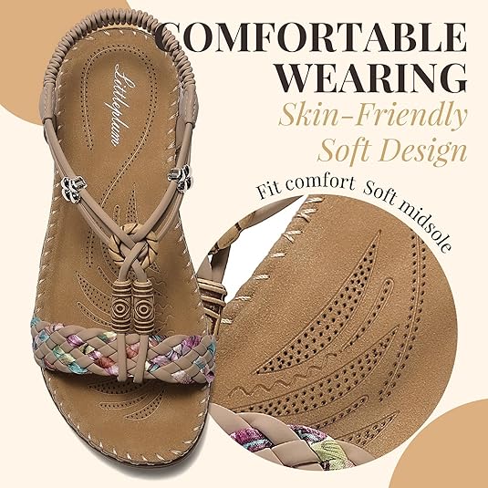 Littleplum Women Braided Bohemian Arch Support Flat Summer Sandals