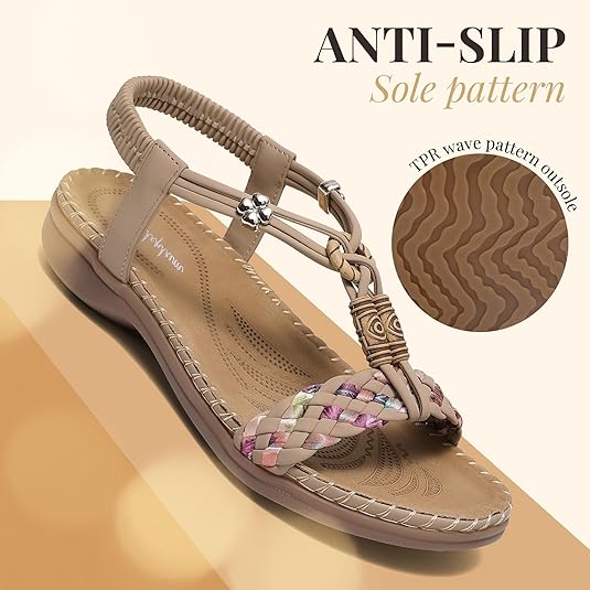 Littleplum Women Braided Bohemian Arch Support Flat Summer Sandals