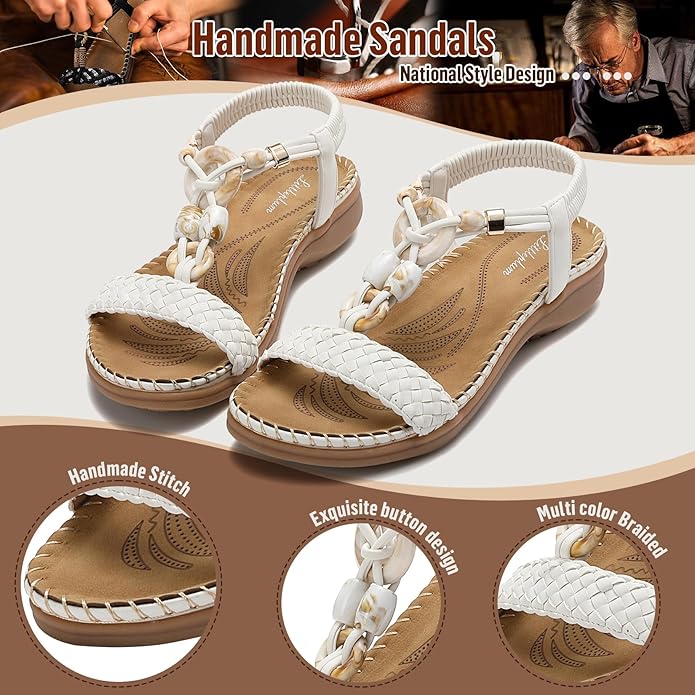 Littleplum Women Handmade Braided Bohemian Arch Support Flat Sandals