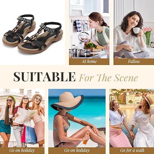 Littleplum Women Rhinestone Slingback Arch Support Dressy Sandals