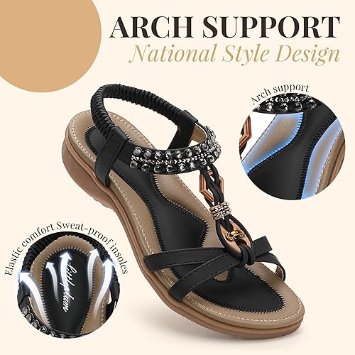 Littleplum Women Rhinestone Slingback Arch Support Dressy Sandals