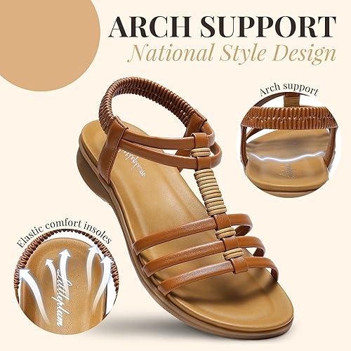 Littleplum Women Gladiator Arch Support Comfort Flat Dressy Sandals
