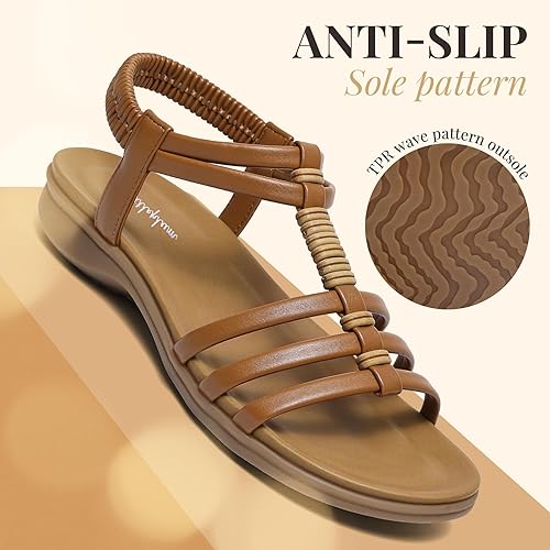 Littleplum Women Gladiator Arch Support Comfort Flat Dressy Sandals