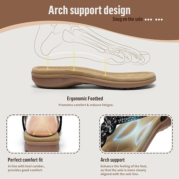 Littleplum Women Handmade Arch Support Bohemian Orthopedic Flip Flops