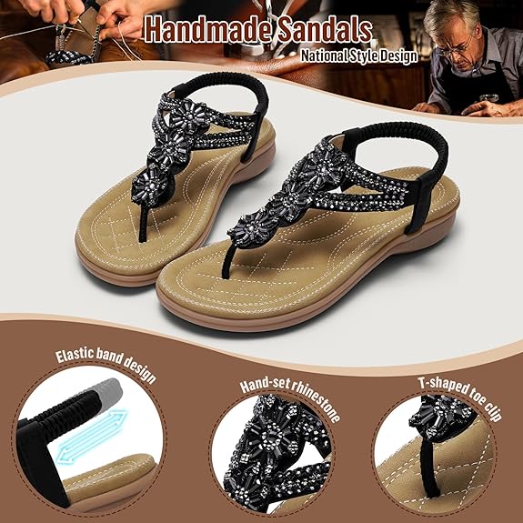 Littleplum Women Handmade Arch Support Bohemian Orthopedic Flip Flops