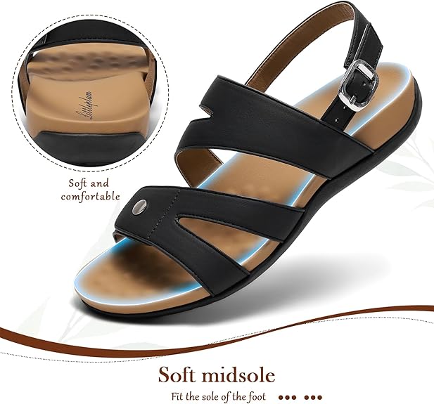 Littleplum Women Dressy Arch Support Adjustable Ankle Strap Sandals