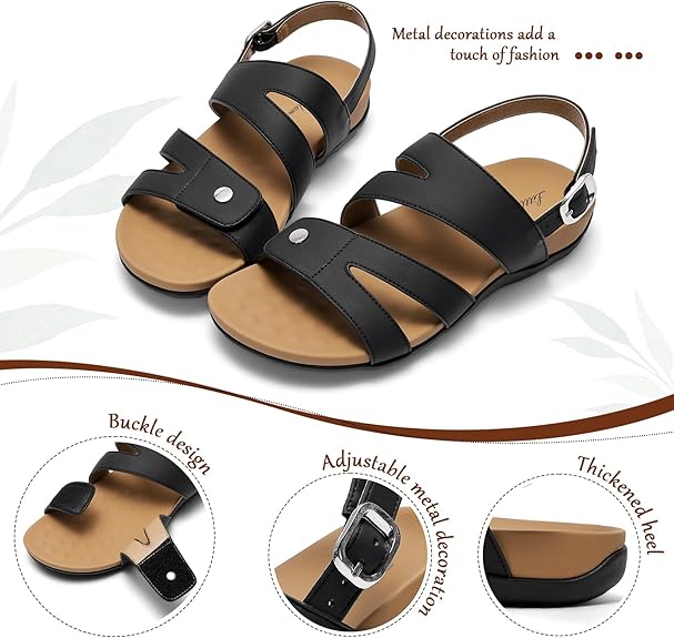 Littleplum Women Dressy Arch Support Adjustable Ankle Strap Sandals