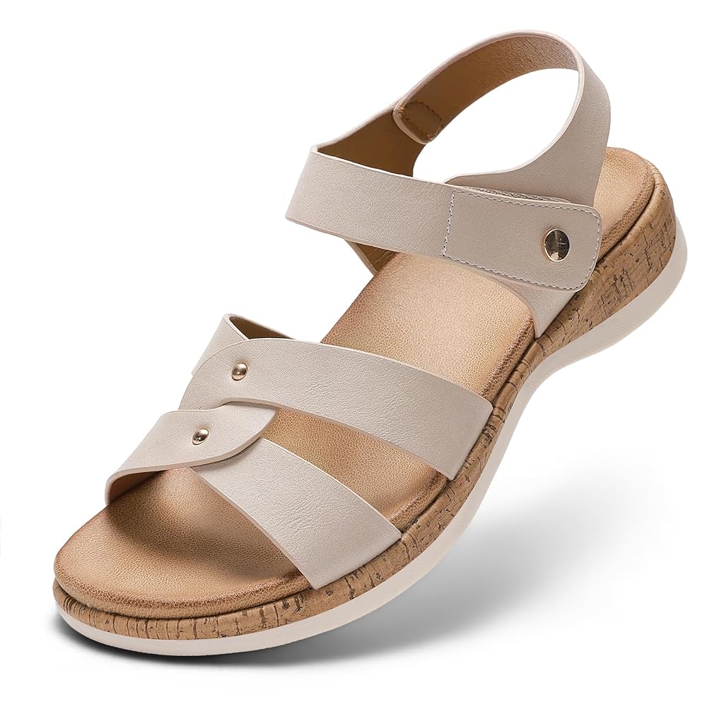 Littleplum Women Arch Support Open Toe Adjustable Flat Sandals