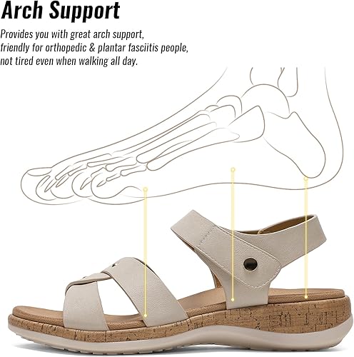 Littleplum Women Arch Support Open Toe Adjustable Flat Sandals