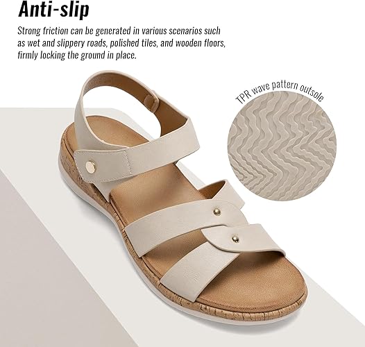 Littleplum Women Arch Support Open Toe Adjustable Flat Sandals