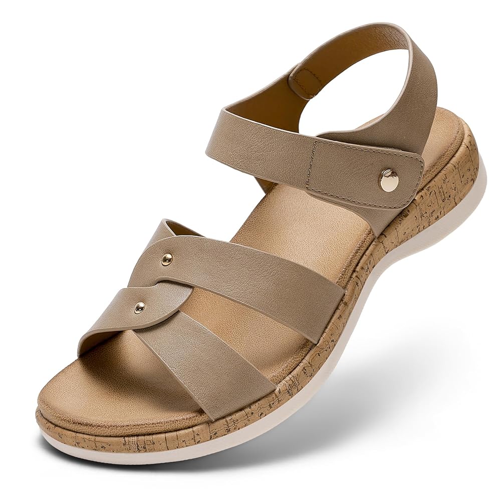 Littleplum Women Arch Support Open Toe Adjustable Flat Sandals