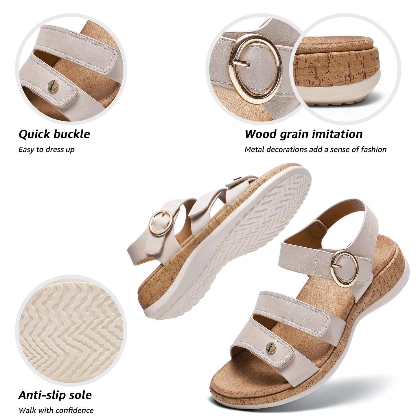 Littleplum Women Arch Support Open Toe Adjustable Casual Sandals