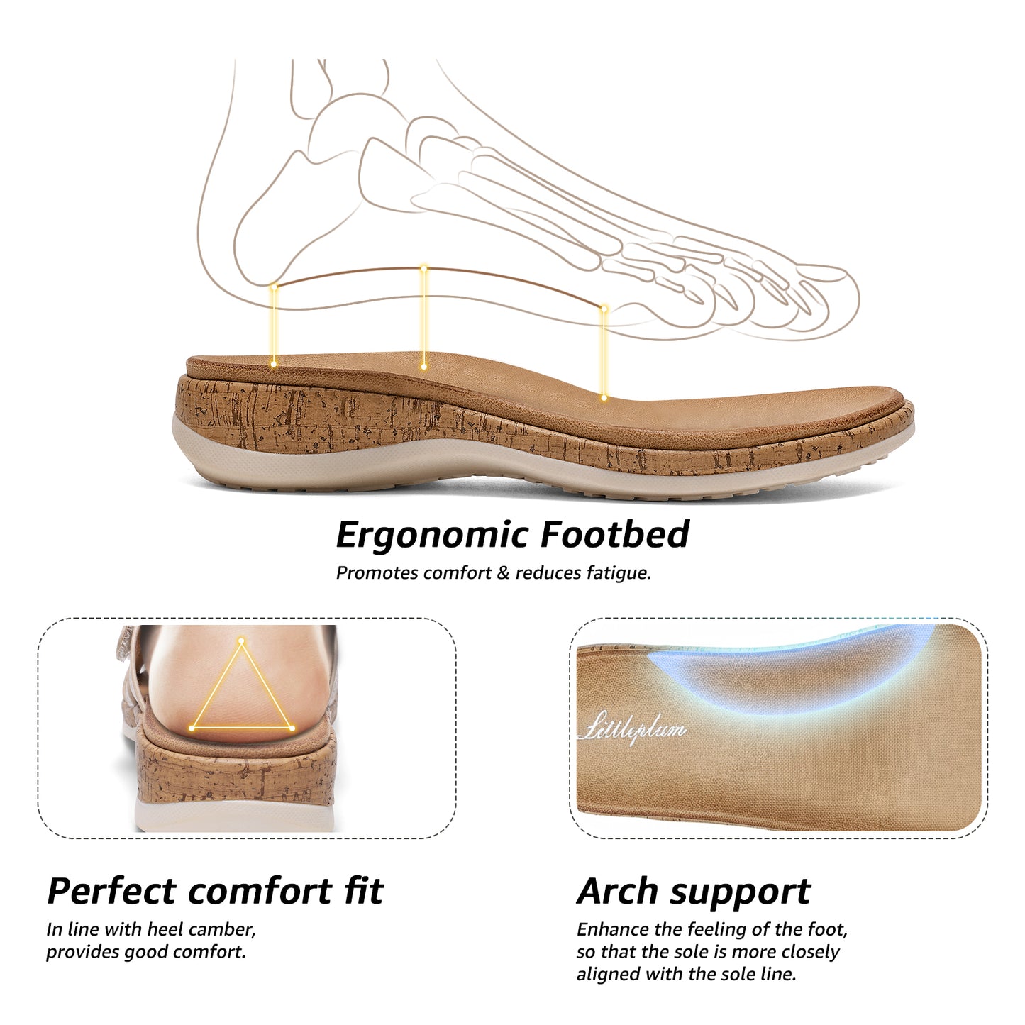 Littleplum Women Arch Support Open Toe Adjustable Casual Sandals
