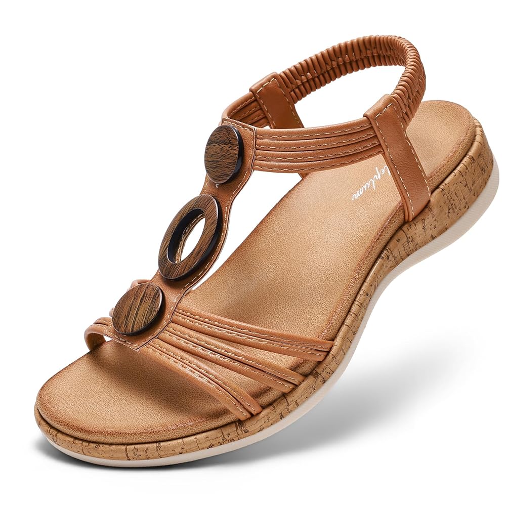 Littleplum Women Arch Support Open Toe Low Wedge Casual Sandals