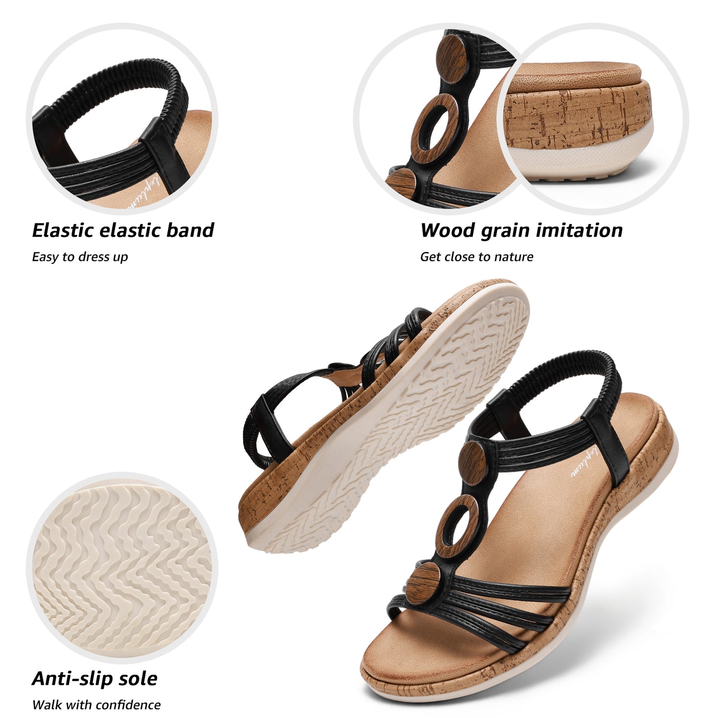 Littleplum Women Arch Support Open Toe Low Wedge Casual Sandals