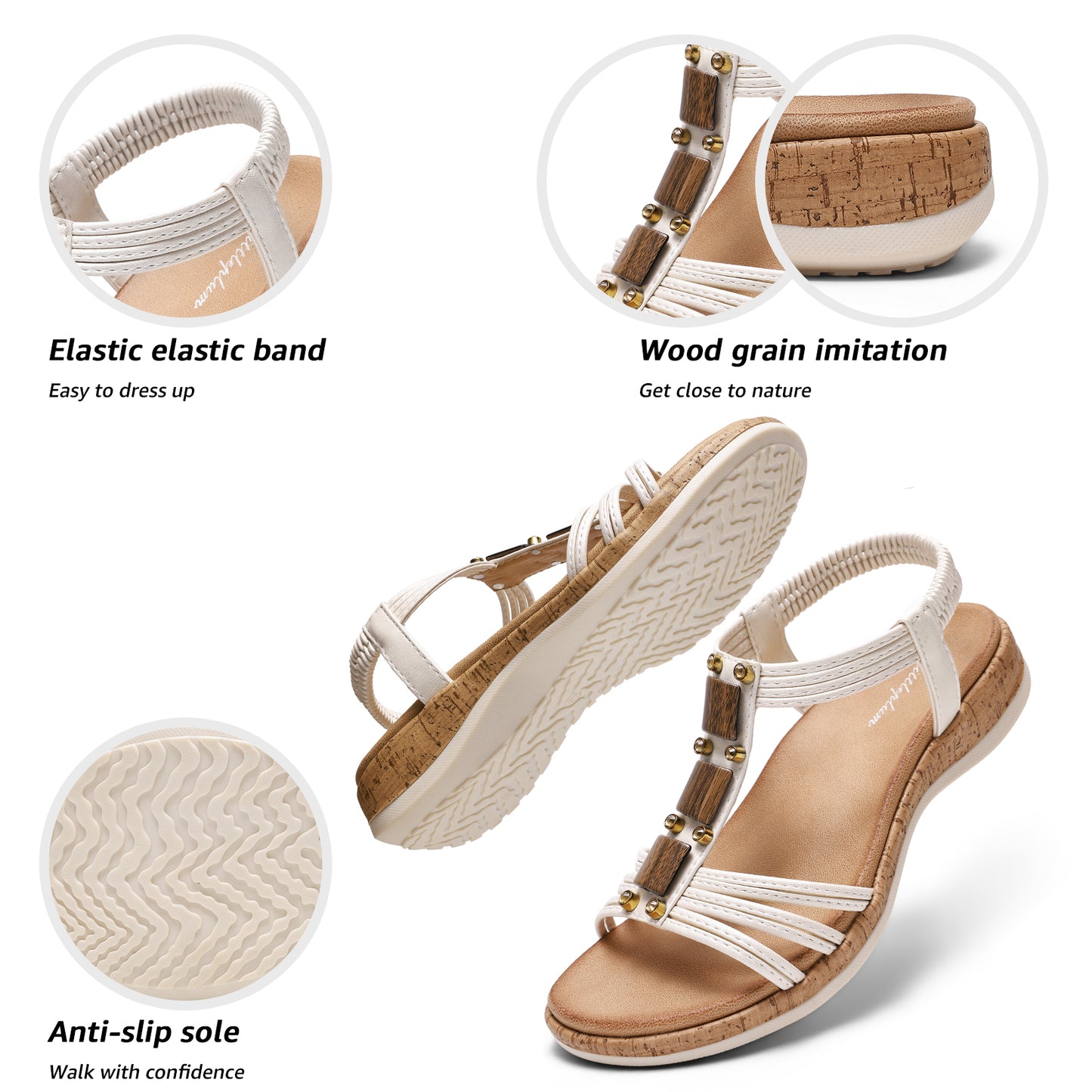 Littleplum Women Arch Support Open Toe Low Wedge Casual Sandals