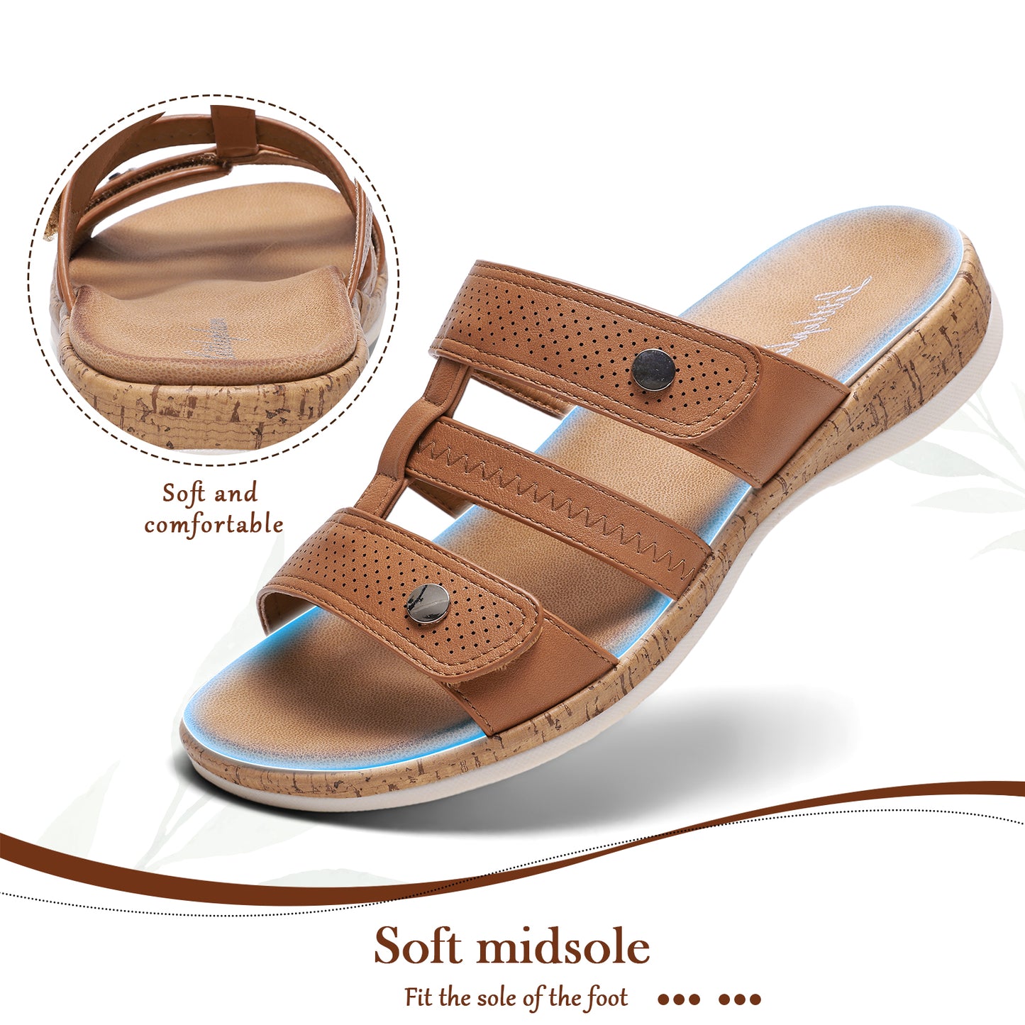 Littleplum Women Adjustable Arch Support Slip On Summer Slides Sandals