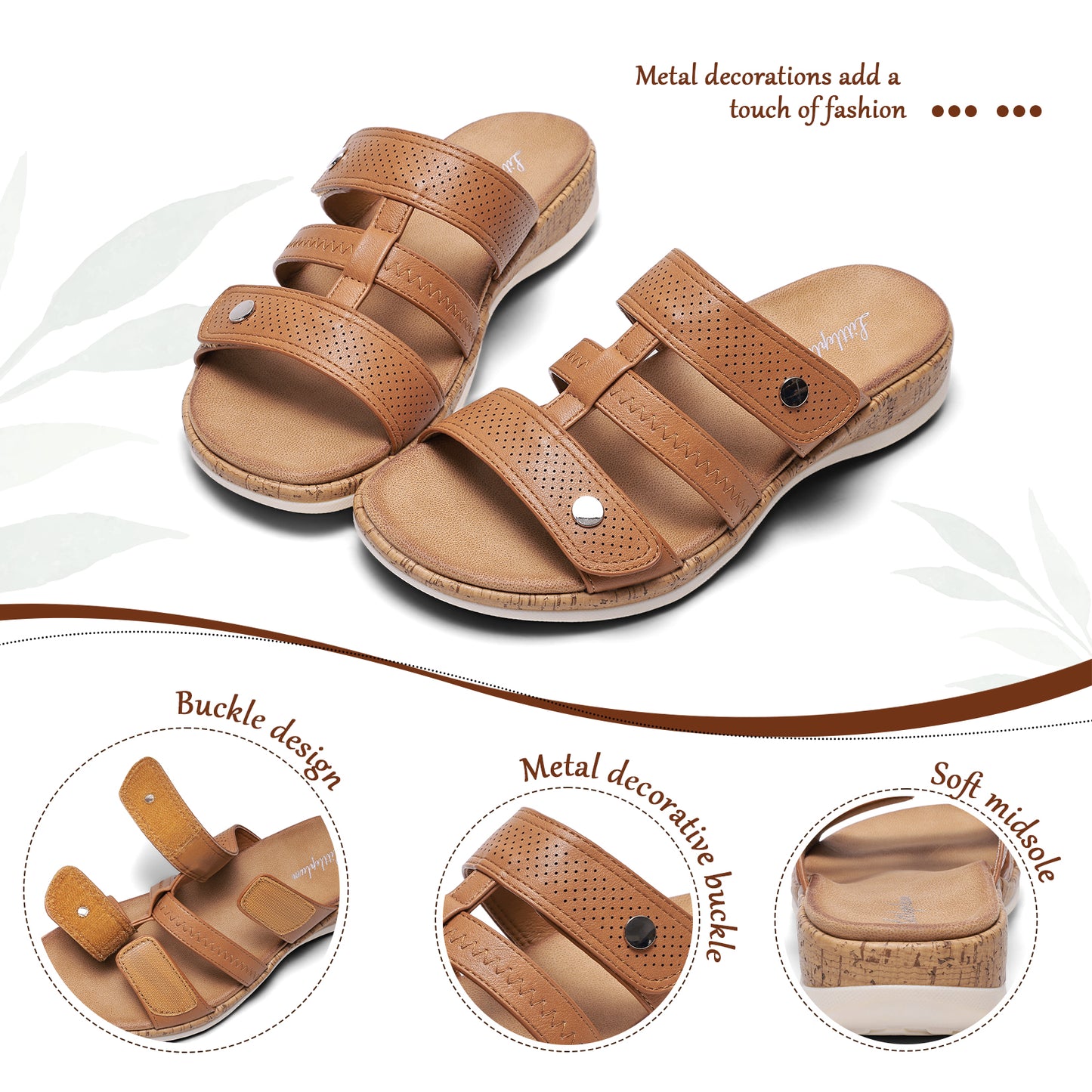 Littleplum Women Adjustable Arch Support Slip On Summer Slides Sandals