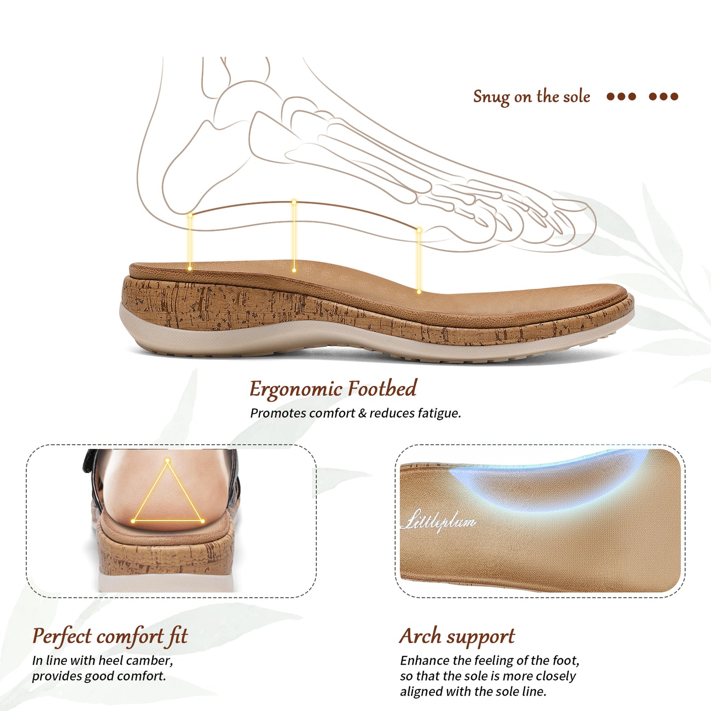 Littleplum Women Orthotic Arch Support Adjustable Slip On Sandals