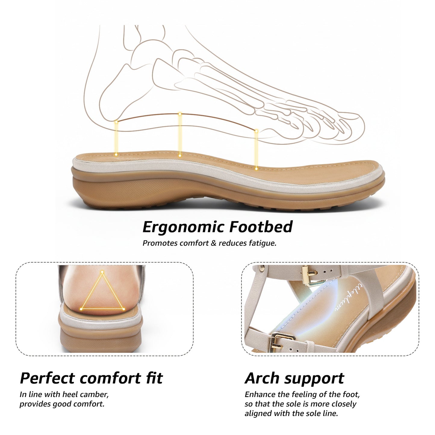 Littleplum Women Arch Support Open Toe Adjustable Casual Sandals