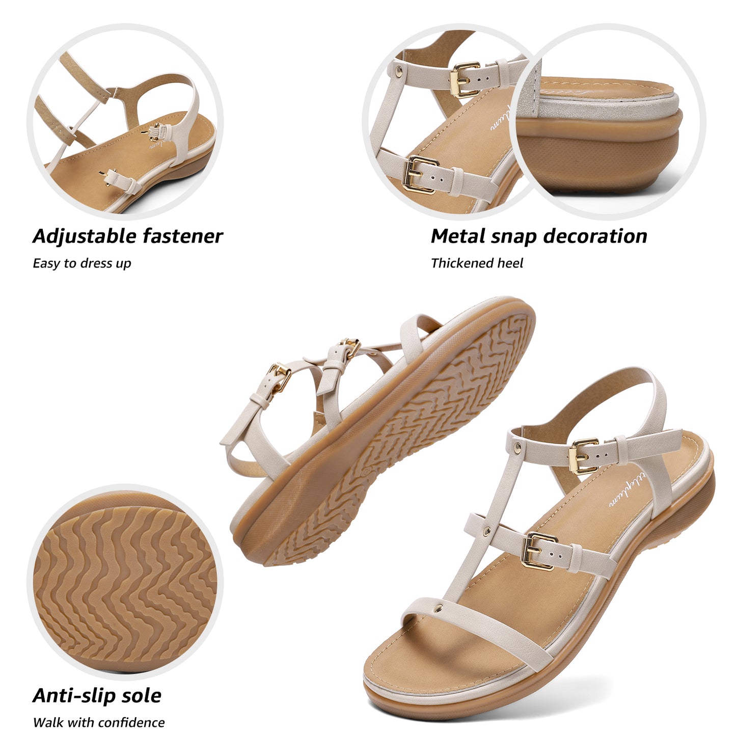 Littleplum Women Arch Support Open Toe Adjustable Casual Sandals