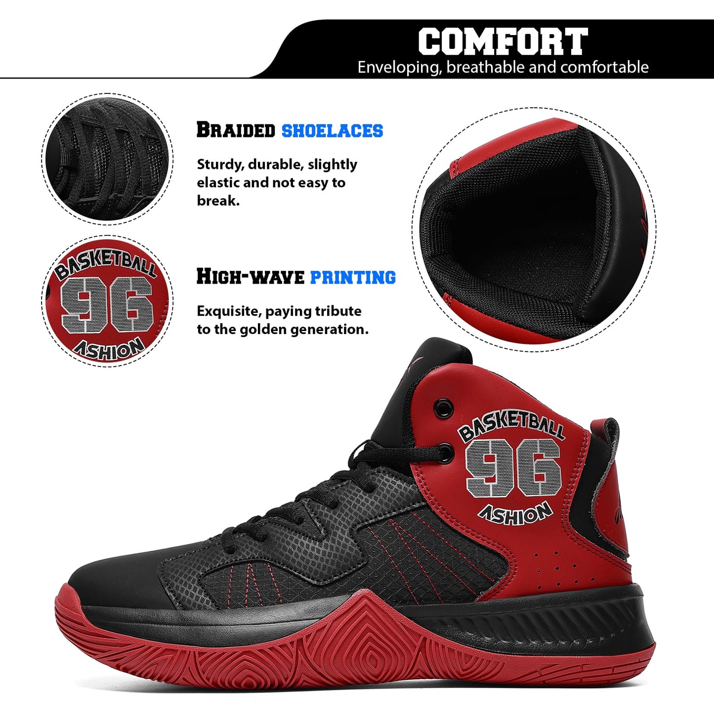 ASHION Unisex Kids High Top Basketball Shoes Breathable Cushion Sneakers